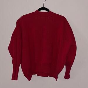 Signature 8 Red Boxy Cotton Blend Sweater Mock Neck Bubble Sleeve